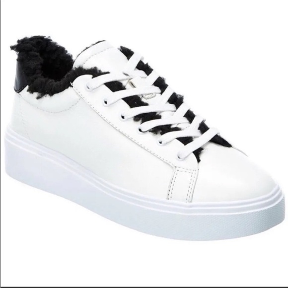 SCHUTZ KRISTEN WHITE LEATHER PLAIN SNEAKERS SHEARLING SIZE 8.5 EUC - Picture 3 of 13